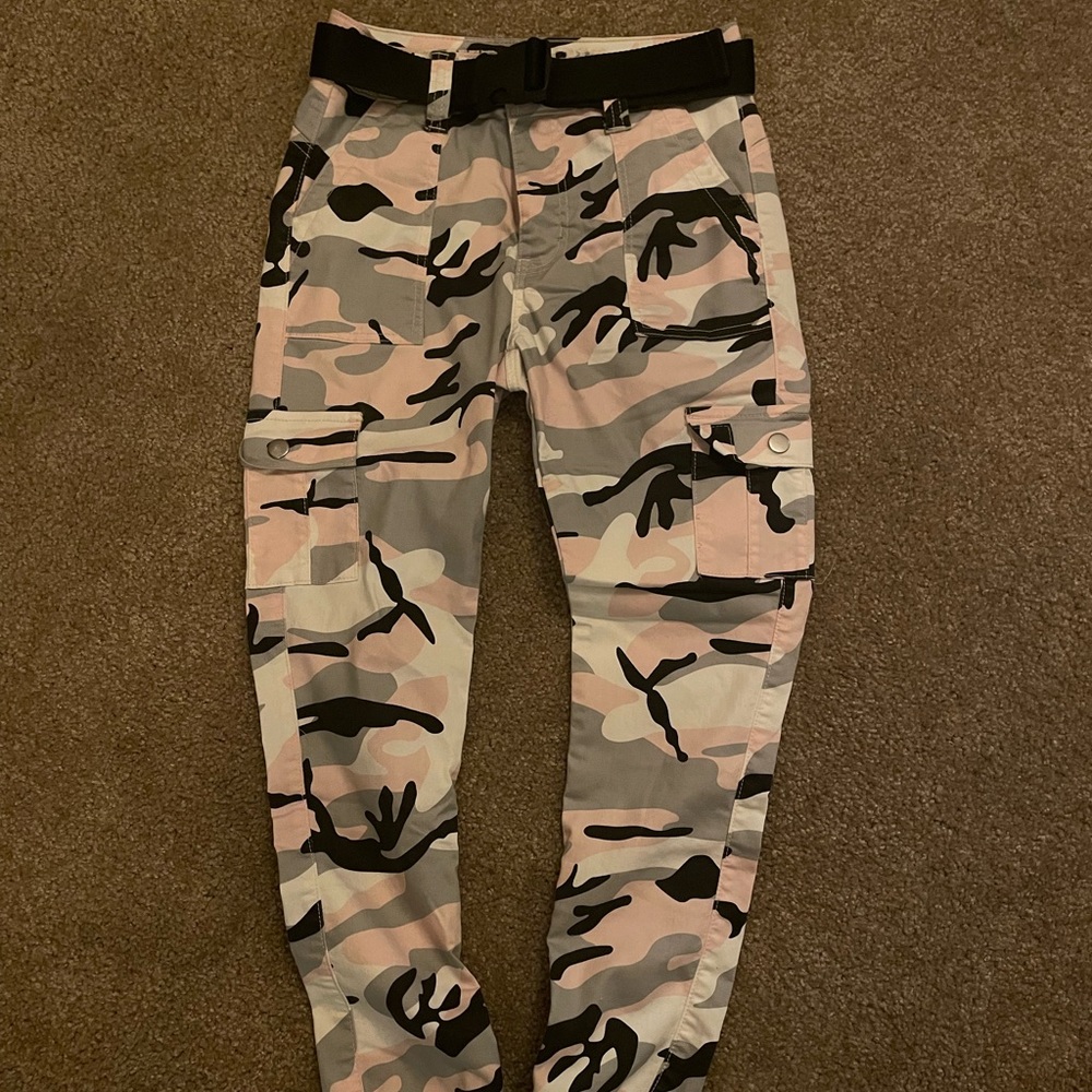 Pink camo cargo pants